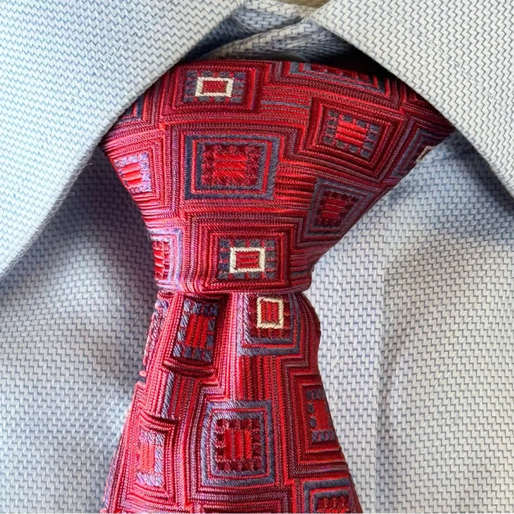 SPQR Men’s Necktie Jacquard Red and Blue 100% Silk Handmade Tie